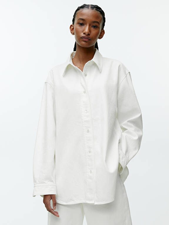 Cotton Lyocell Denim Overshirt in White