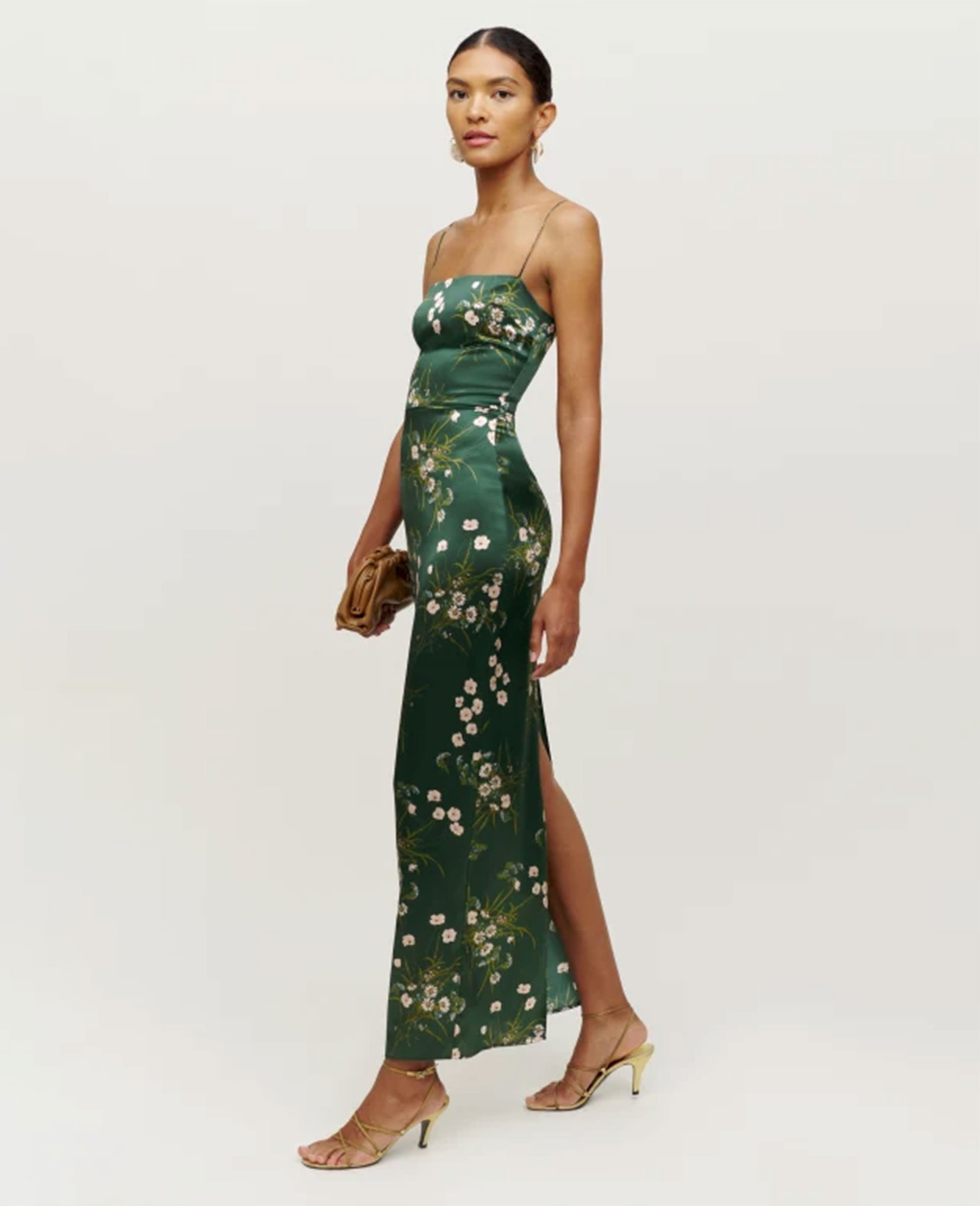 Green Juliette side-slit crepe midi dress, Reformation
