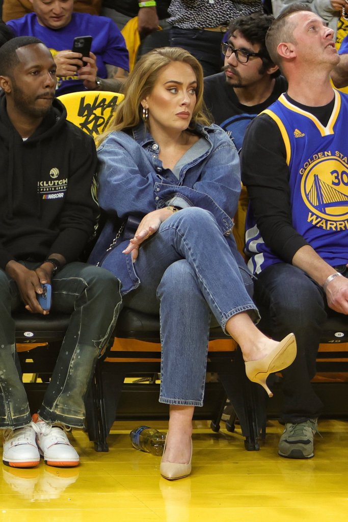 Adele Wore an All-Leather Jumpsuit and Louis Vuitton Coat Courtside