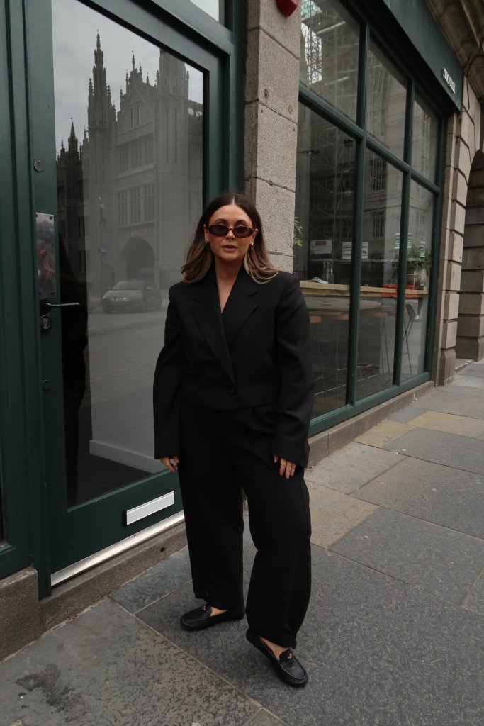 Chloe Robertson wearing petite trouser suits