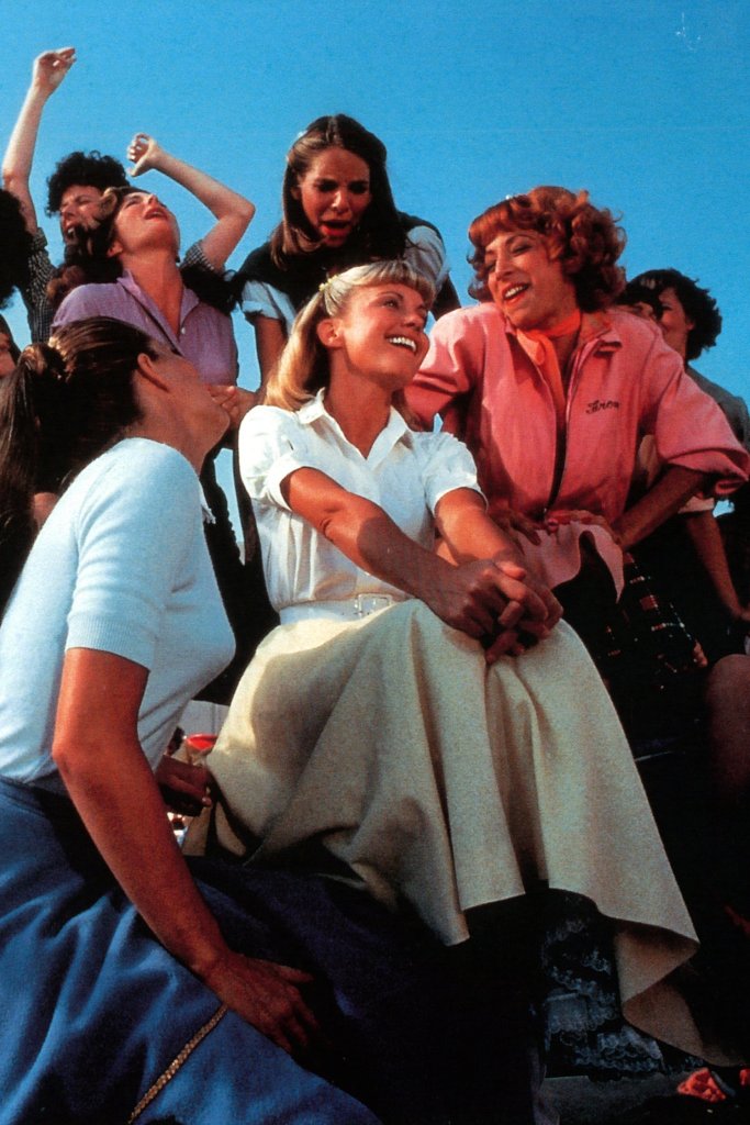 Olivia Newton-John, Didi Conn and the rest of the girls sing in a scene from the film 'Grease', 1978. (Photo by Paramount/Getty Images)
