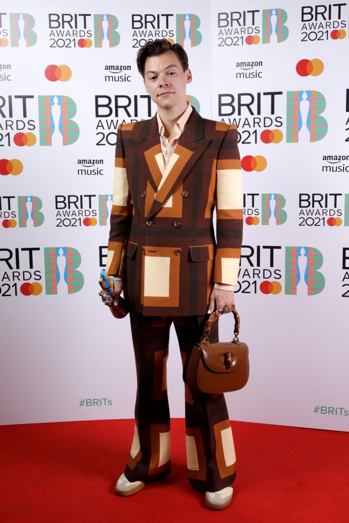 LONDON, ENGLAND - MAY 11: Harry Styles wins the Mastercard British Single award for Watermelon Sugar during The BRIT Awards 2021 at The O2 Arena on May 11, 2021 in London, England. (Photo by JMEnternational/JMEnternational for BRIT Awards/Getty Images)